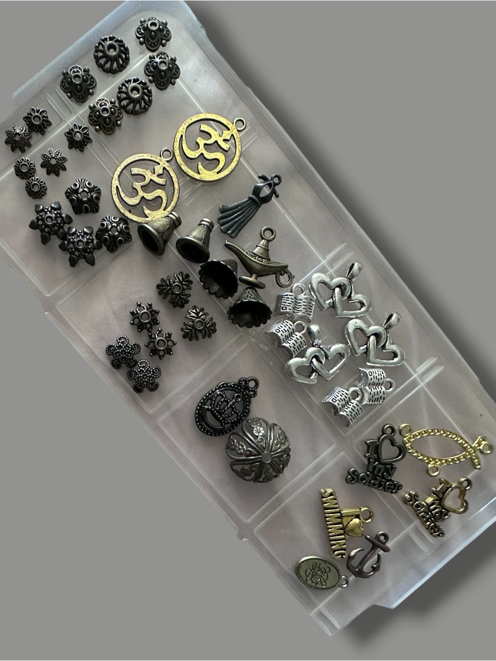 Jewelry Making Mix- Antique Bronze and Silvertone Charms & BeadCaps